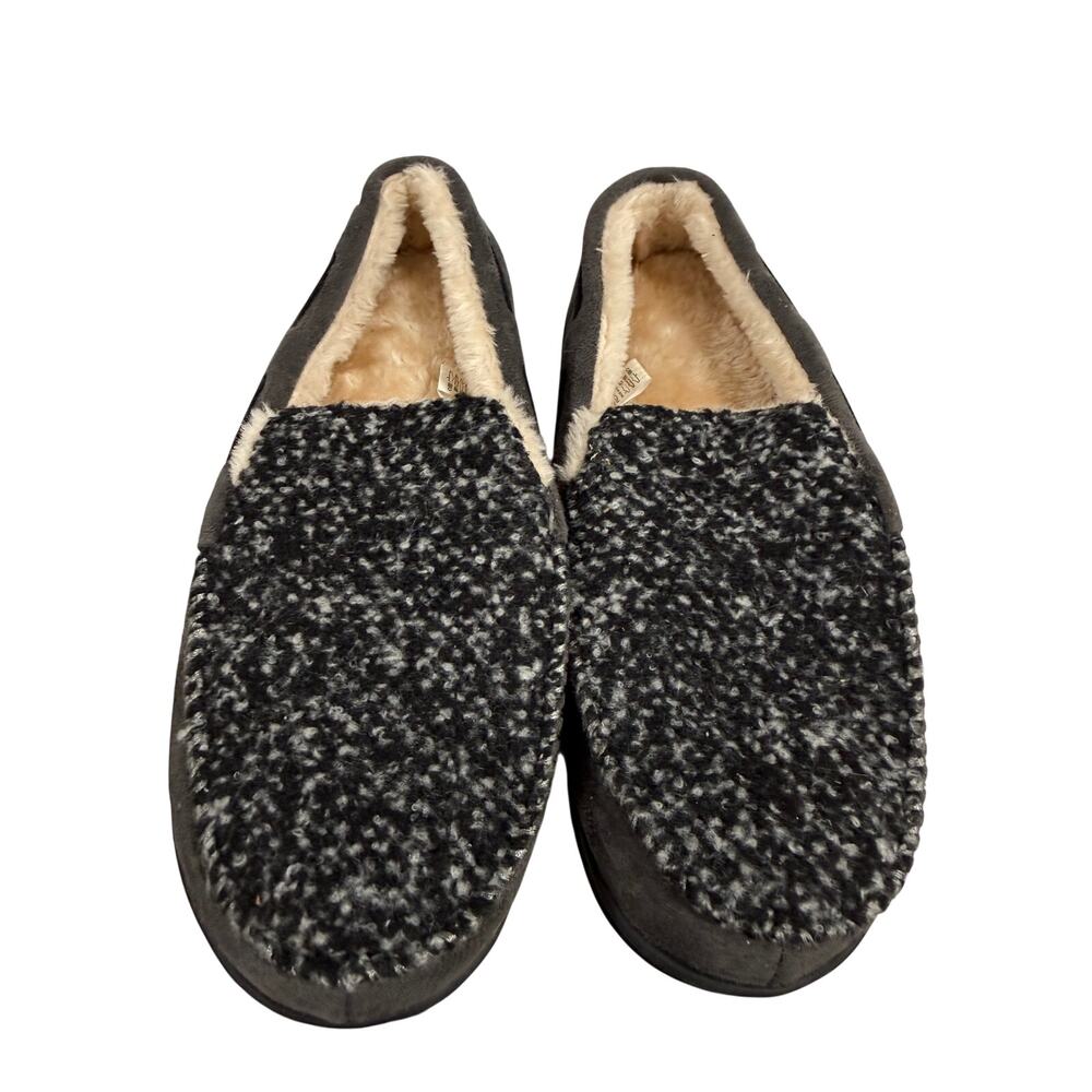 LongBay Fur Lined Loafer Slippers Black Gry Knit Indoor Outdoor Cozy NWOT Size 8